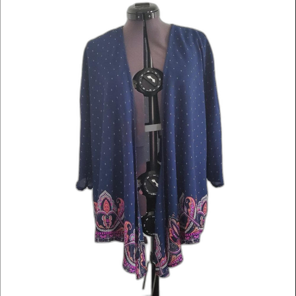 LA Hearts Women's Kimono One Size Blue Pink Paisley Cover-up Lightweight